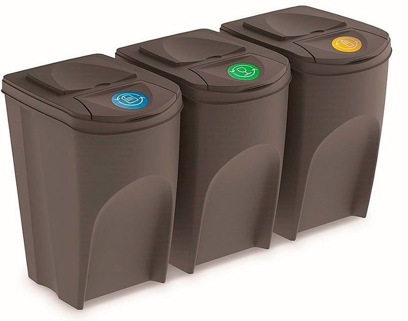 Set van 3x kunststof afvalscheidingsbakken grijs van 35 liter - Scheidingsprullenbakken