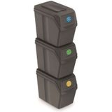 Prosperplast Afvalscheidingprullenbakken - 3-delig - grijs - 20 L per unit - prullenbak - afval scheiden