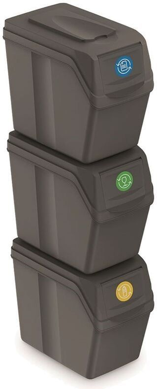 Prosperplast Afvalscheidingprullenbakken - 3-delig - grijs - 20 L per unit - prullenbak - afval scheiden
