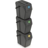 Set van 3 stuks kunststof afvalscheidingsbakken grijs van 25 liter - Scheidingsprullenbakken