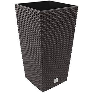 Vierkante hoge bloempot 19 l ocre color reservoir