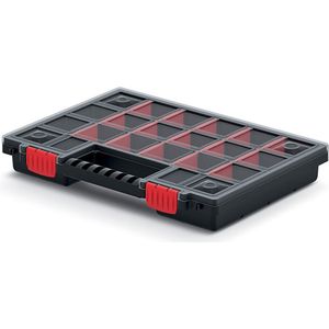 Kistenberg Sorteerbox/vakjes koffer - spijkers/schroeven/kleine spullen - 20 vaks - kunststof - zwart - 34 x 25 x 5 cm