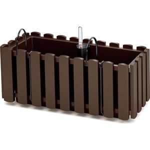 Fence-look plantenbak/bloembak - kunststof - 38 x 18 x 16 cm - bruin - hangend - Plantenpotten