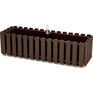Fence-look plantenbak/bloembak - kunststof - 58 x 18 x 16 cm - houtbruin - hangend