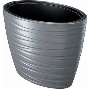 Prosperplast Maze bloempot 2-in-1 bloempot met weerbestendige bloempot voor binnen en buiten, ovaal, 42,3 cm hoogte kunststof (grijs)