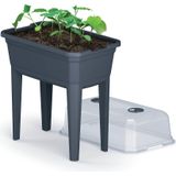 Hoge tuinman met dek Prospeplast Rust Planter Ecoline Plastic in antraciet kleur 59.6 x 36,8 x 75,3 cm