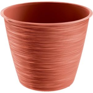 Stijlvolle kunststof plantenpot/bloempot dia 17 cm/hoogte 14.5 cm Paintstripe stone rood - Plantenpotten