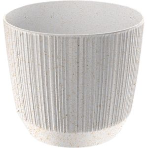 Moderne carf-stripe plantenpot/bloempot kunststof dia 17 cm/hoogte 15 cm eco/hout wit voor binnen/buiten