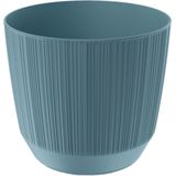 Moderne carf-stripe plantenpot/bloempot kunststof dia 19,5 cm/hoogte 17 cm stone blauw voor binnen/buiten