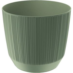 Moderne carf-stripe plantenpot/bloempot kunststof dia 13 cm/hoogte 11 cm groen voor binnen/buiten