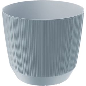 Moderne carf-stripe plantenpot/bloempot kunststof dia 15 cm/hoogte 13 cm steengrijs - Plantenpotten