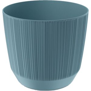 Moderne carf-stripe plantenpot/bloempot kunststof dia 15 cm/hoogte 13 cm stone blauw voor binnen/buiten