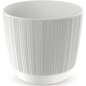 Moderne carf-stripe plantenpot/bloempot kunststof dia 15 cm/hoogte 13 cm parel wit
