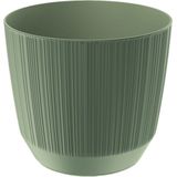 Moderne carf-stripe plantenpot/bloempot kunststof dia 17 cm/hoogte 15 cm groen voor binnen/buiten