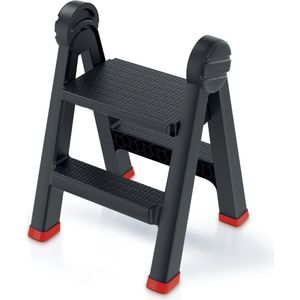 Kistenberg Vouwladder, trapladder, vouwtrap met 2 treden, huishoudtrap (tweezijdige toegang, inklapbaar, belastbaar tot 150 kg, met antislip voeten, kunststof, 470 x 435 x 630 mm)