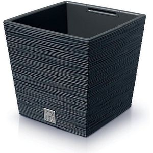 Prosperplast Plantenpot/bloempot Furu Stripes - voor buiten - kunststof - antraciet - vierkant - D29.5 x H29 cm