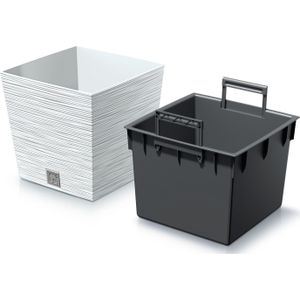 Prosperplast Plantenpot/bloempot Furu Stripes - voor buiten - kunststof - wit - vierkant - D29.5 x H29 cm