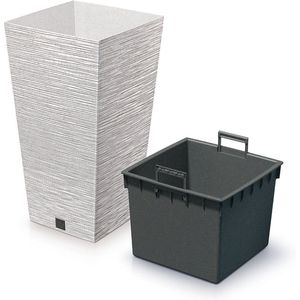 Prosperplast Plantenpot/bloempot - buiten - kunststof - creme/beige - Eco wood look - D26 x H50 cm