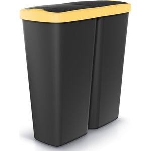Keden Duo Prullenbak Vuilnisbak 50L met Dubbel Deksel 55x25x57cm Zwart