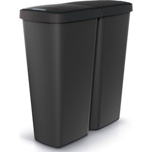 Prosperplast Keden Compacta Q DUO Prullenbak 50L afvalbak met dubbel deksel en één compartiment Zwart