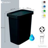 Prosperplast Keden - Afvalbak 12L - Zwart - Kunststof