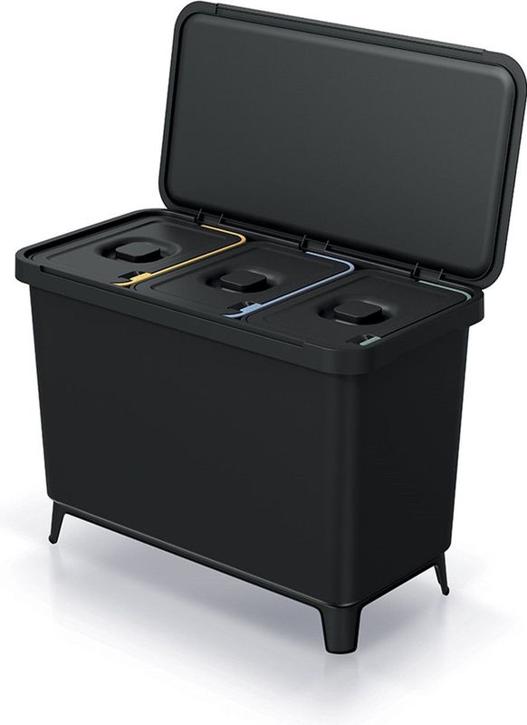 Prosperplast Keden SYSTEMA - Afvalbak / Prullenbak met scheidingsbakken 3x10L - Zwart