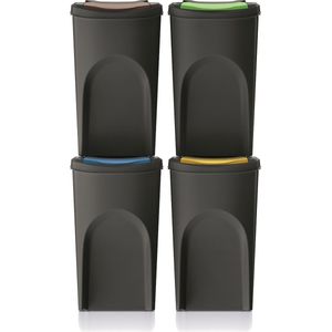 Keden Sortibox 4-delige set afvalemmers, 100% gerecyclede kunststof, zwart, volume 4 x 35 l
