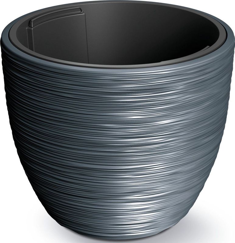 Prosperplast Plantenpot/bloempot Furu Stripes - buiten/binnen - kunststof - antraciet - D30 x H30 cm - Met binnenpot