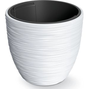 Prosperplast Plantenpot/bloempot Furu Stripes - buiten/binnen - kunststof - wit - D30 x H30 cm