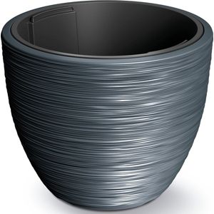 Plantenpot/bloempot Furu Stripes - buiten/binnen - kunststof - antraciet - 39 x 32 cm - Plantenpotten