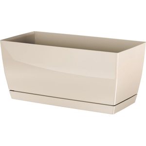 Plantenpot/bloempot met opvangschaal - kunststof - beige - 40 x 19 x 18 cm - binnen/buiten - Plantenpotten