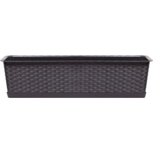 Bloembakken voor buiten, rotan-look met houders, plantenpot, waterniveau- indicator, balkonbak, plantenbakken, 4 stuks