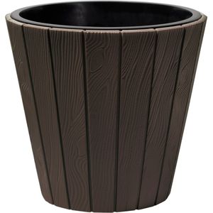 Prosperplast Plantenpot/bloempot Wood Style - buiten/binnen - kunststof - donkerbruin - D35 x H32 cm - met binnenpot