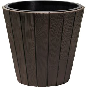 Prosperplast Plantenpot/bloempot Wood Style - buiten/binnen - kunststof - donkerbruin - D49 x H45 cm