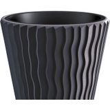 Prosperplast Plantenpot/bloempot Sand Waves - buiten/binnen - kunststof - antraciet - D30 x H33 cm - met binnenpot