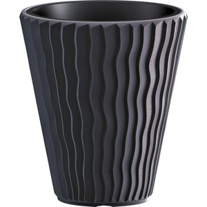 Prosperplast Plantenpot/bloempot Sand Waves - buiten/binnen - kunststof - antraciet - D30 x H33 cm - met binnenpot