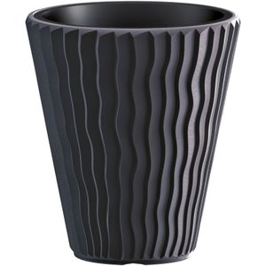 Prosperplast Plantenpot/bloempot Sand Waves - buiten/binnen - kunststof - antraciet - D35 x H38 cm - met binnenpot