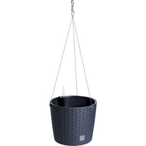 Kunststof Rato rotan hangende bloempotten/plantenpotten antraciet 25 cm - Plantenpotten