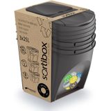 Set van 3x kunststof afvalscheidingsbakken grijs van 25 liter - Scheidingsprullenbakken