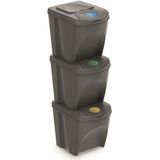 Set van 3x kunststof afvalscheidingsbakken grijs van 25 liter - Scheidingsprullenbakken