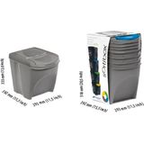 Set van 4x Kunststof Afvalscheidingsbakken Grijs van 25 Liter - Scheidingsprullenbakken