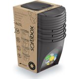 Set van 4x Kunststof Afvalscheidingsbakken Grijs van 25 Liter - Scheidingsprullenbakken