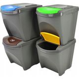 Set van 4x Kunststof Afvalscheidingsbakken Grijs van 25 Liter - Scheidingsprullenbakken