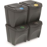 Set van 4x Kunststof Afvalscheidingsbakken Grijs van 25 Liter - Scheidingsprullenbakken