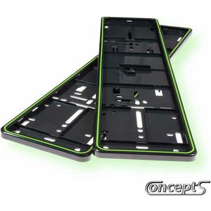 Kentekenplaathouders MONO zwart met lime groene lijn set a 2 stuks