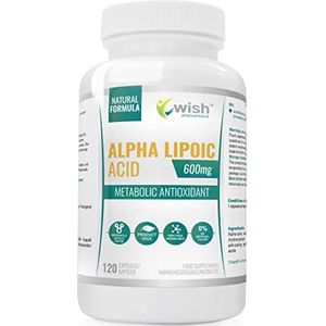 Wish Pharmaceutical Alpha Lipoic Acid 600mg Pakket van 1 x 120 Capsules - Alfa Liponzuur - ALA - Antioxidant - Niet-GMO - Veganistisch
