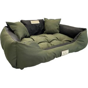 KingDog - Honden- en kattenbed met twee kussen - Wasbaar - Binnenmaat: 115x90m / Buitenmaat: 130x105cm - Groen