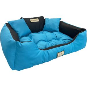 KingDog - Honden- en kattenbed met twee kussen- Wasbaar - Buitenmaat 105x130cm - Blauw