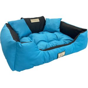 KingDog - Honden- en kattenbed met twee kussen- Wasbaar - Buitenmaat 115x145cm - Blauw