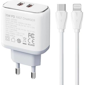 LDNIO A2528C Wall Charger with 2 USB-C and USB-C to Lightning Cable (35W)